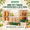 Phối cảnh minh họa hộp PET ENOMI cho bánh quy, kẹo nougat và quà thực phẩm đóng gói riêng