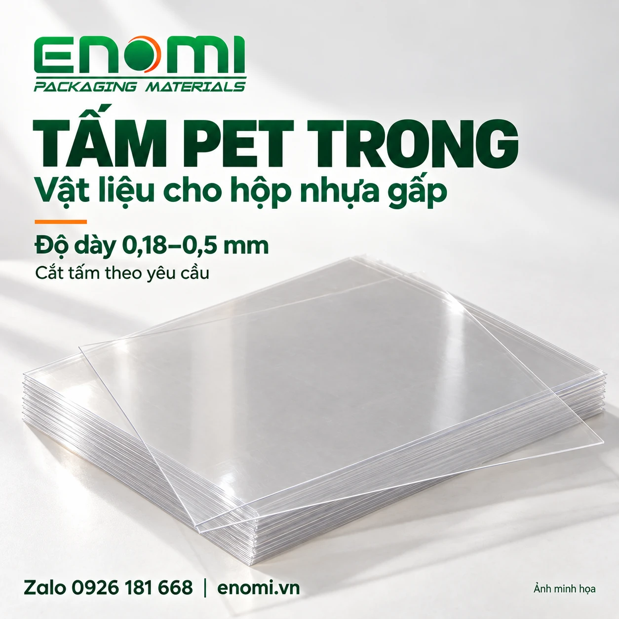 Minh họa các tấm PET trong xếp phẳng để gia công hộp nhựa