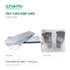 Ảnh tham khảo tấm PET trong và các cuộn PET, nhận diện ENOMI; quy cách hộp gấp được chốt theo mẫu.