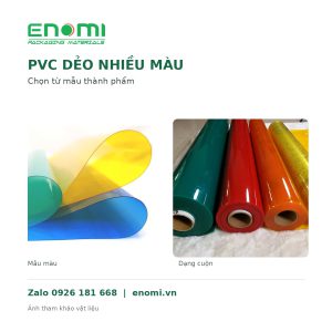Ảnh tham khảo tấm và cuộn PVC dẻo nhiều màu, nhận diện ENOMI; chọn màu và quy cách bằng mẫu thực tế.